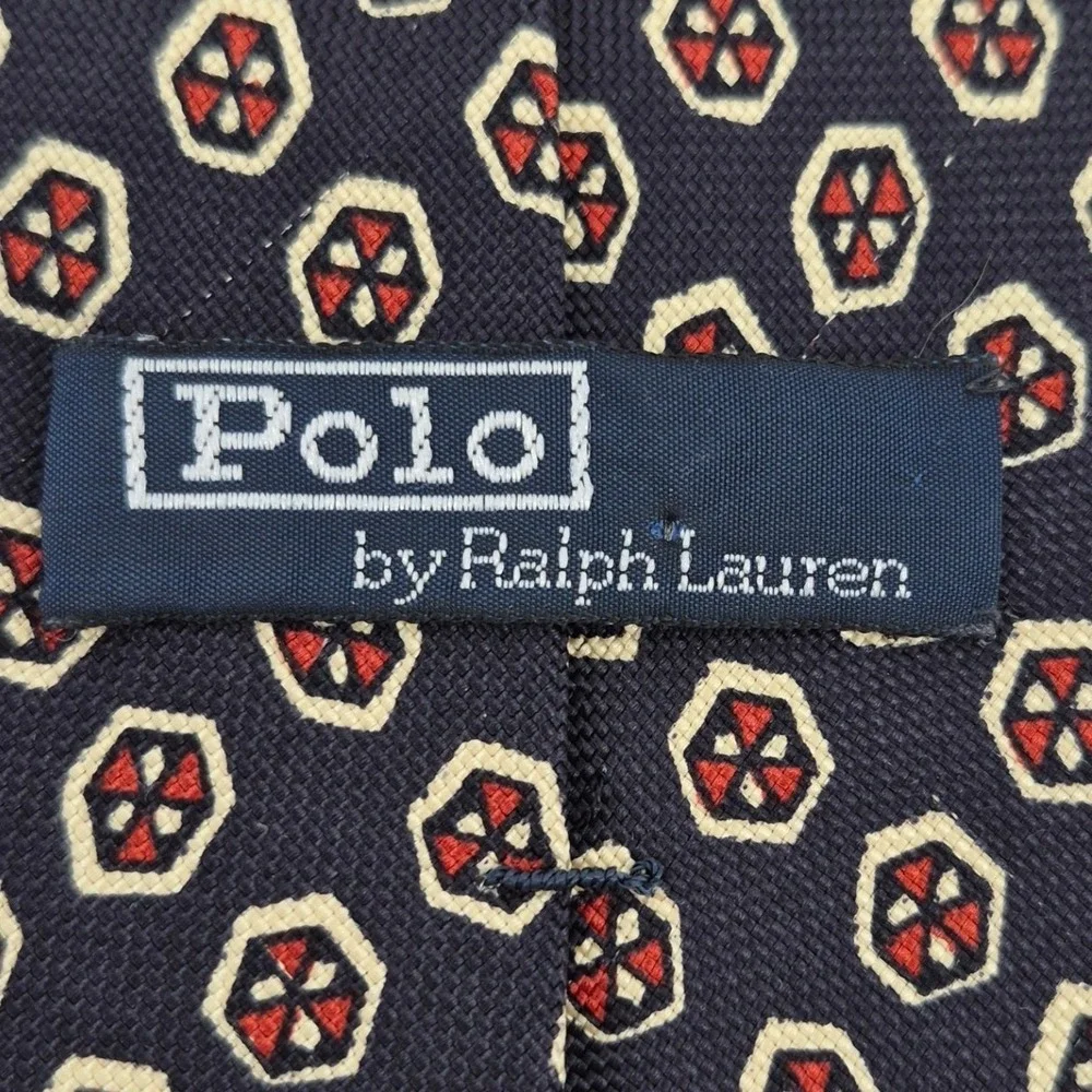 Polo Ralph Lauren Mens Silk Geometric Medallion Tie Navy Red Cream Preppy